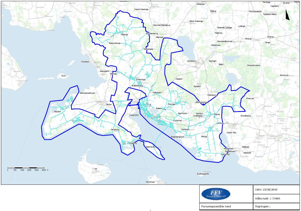 Kort over FFV Vands forsyningsområde